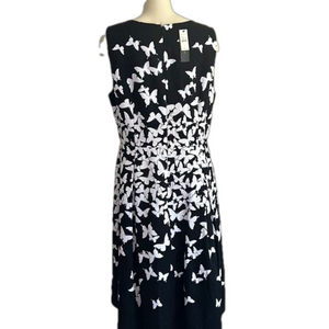 TALBOTS white Butterflies /black pleated Dress sz 12 NWT $169